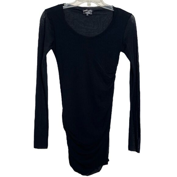 Petit Pois Viviana G Double Layer Mesh Crew Top Ruched Black Long Sleeve Small - Picture 9 of 9